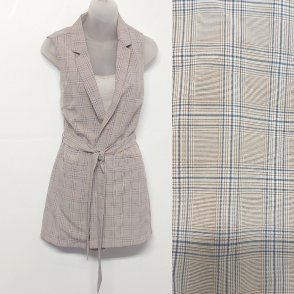 NWOT Orb Tan & Grey Check Vest, Size S